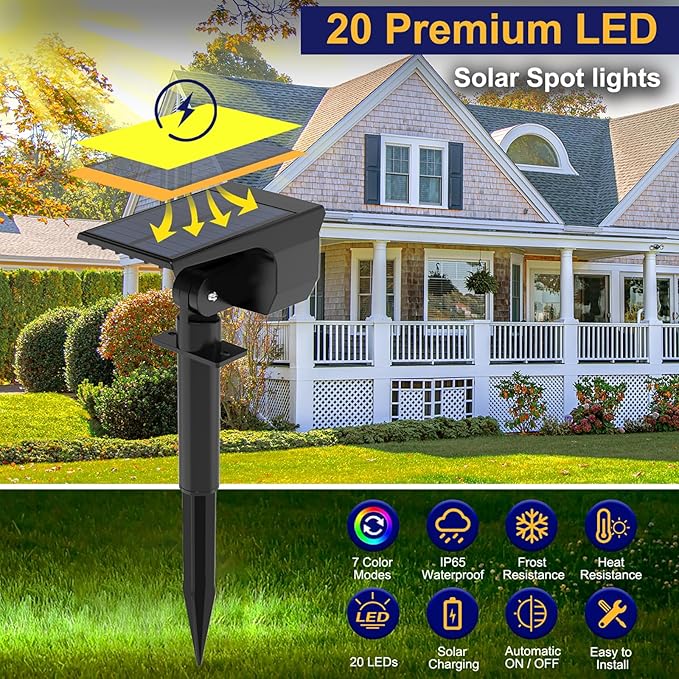 nipify 10 Pack Solar Spot Lights Outdoor Color Changing, 7 Modes Halloween RGB Solar Powered Waterproof Spotlight, Landscape Lighting for Outside Yard Garden Pathway