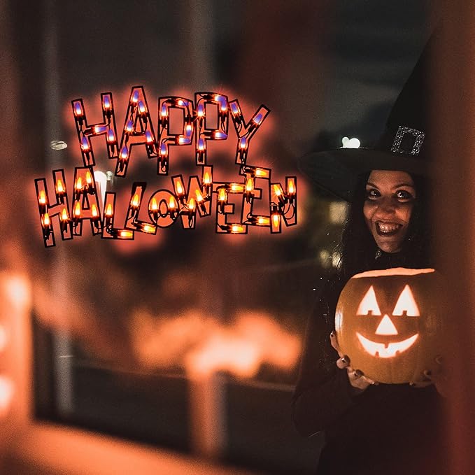 17" Lighted Happy Halloween Halloween Window Silhouette Decoration,Halloween Lighted Window Decoration,Hanging Light Up Holiday Ornament( Happy Halloween)