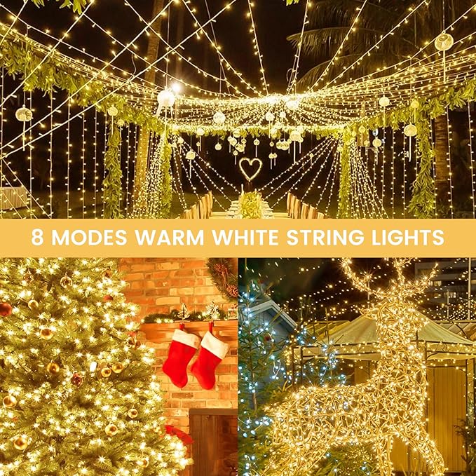 2 Pack String Lights Battery Operated with Timer, 33FT 100 LED Waterproof Battery Twinkle Lights, 8 Modes Fairy Light for Indoor & Outdoor Party Bedroom Garland Tree Christmas Decorations (Warm White)