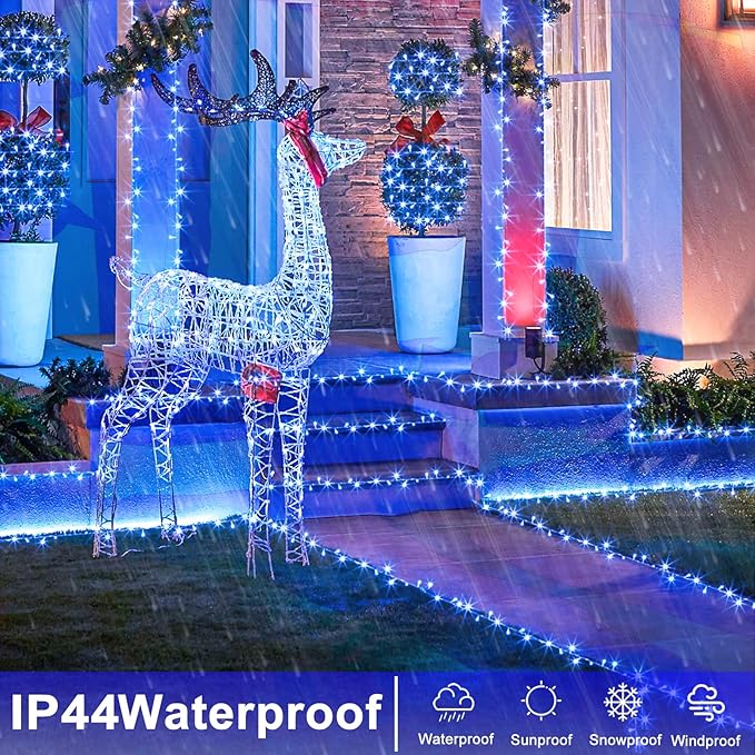 132FT 400 LED Blue String Lights Indoor, 8 Modes Clear Wire Blue Christmas Lights Outdoor Indoor, Plug in Waterproof Fairy String Lights for Christmas Bedroom Tree Decorations