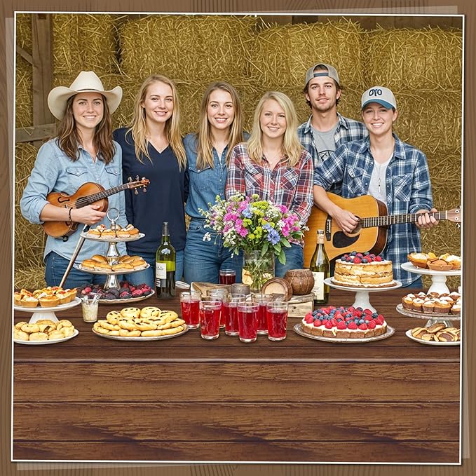 3 Pack Wood Grain Plastic Tablecloth, 54 X 108Inch Rustic Wood Table Covers for Rectangle Table Disposable Vintage Farmhouse Tablecloths for Cowboy Western Barn Birthday Baby Shower Party Supplies