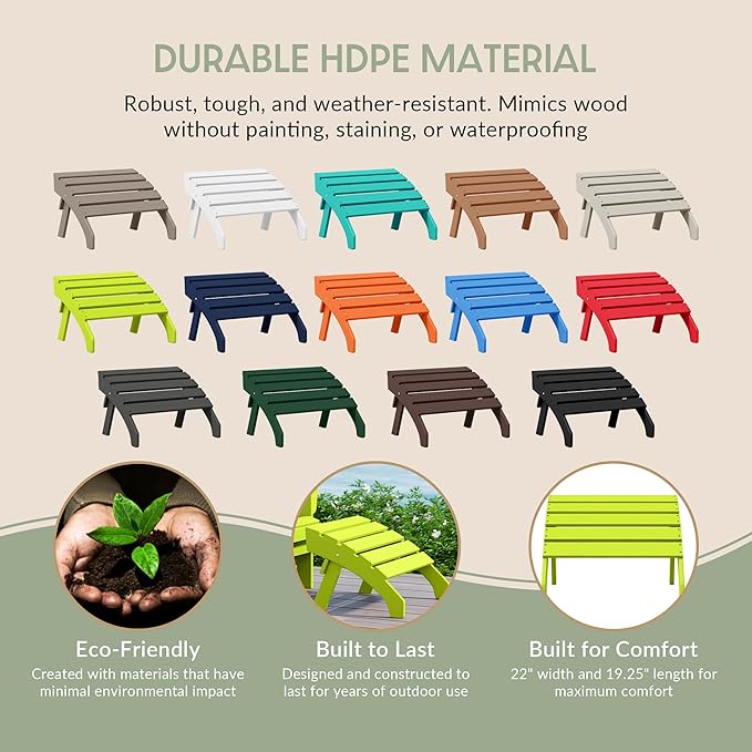 WestinTrends Dylan Outdoor Patio HDPE Adirondack Ottoman Footrest, Lime