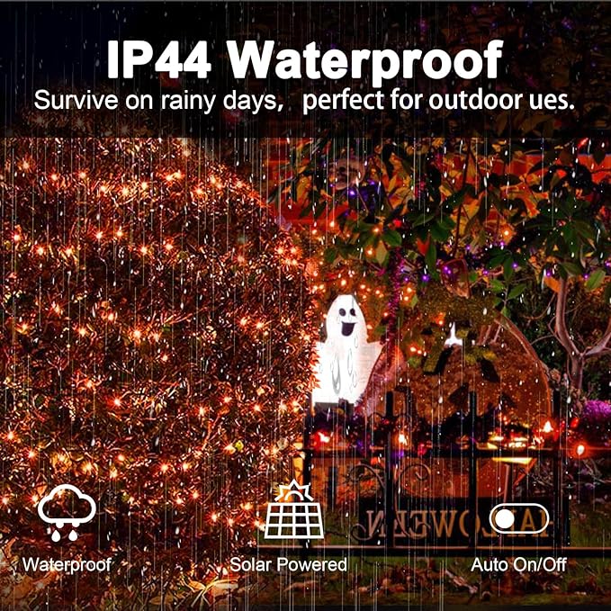 2 Pack 400 LED Solar String Lights, 8 Modes Solar String Lights for Outside, Waterproof and Solar Powered Outdoor String Lights for Holiday Christmas Yard Garden Tree Wedding Party (Orange)