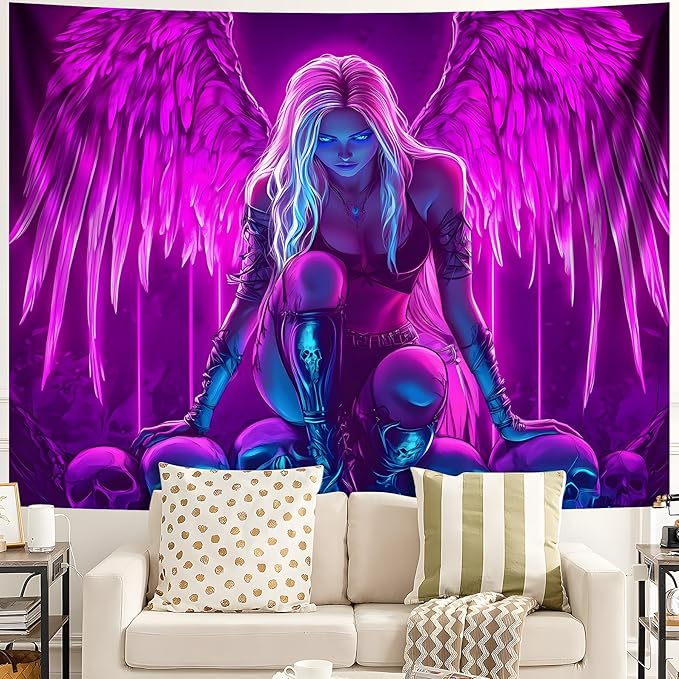 Blacklight Tapestry,WingTapestry Glow In The Dark,UV Reactive Black Light Upright Posters Wall Hanging for Bedroom Dorm Living Room Backdrop Decor (wing8, 90L" x 70W")