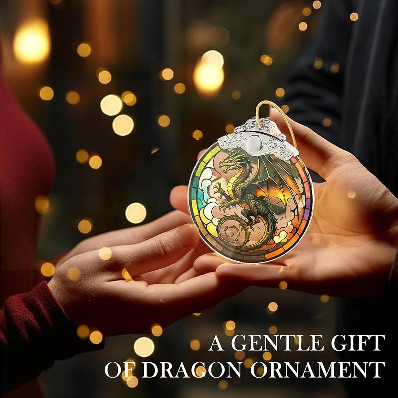 Dragon Stained Art Window Hanging β Fantasy Dragon Ornament for Christmas Tree or Home Decor β ACOTAR Fourth Wing DnD Gift β Dungeons and Dragons Decor for Fans