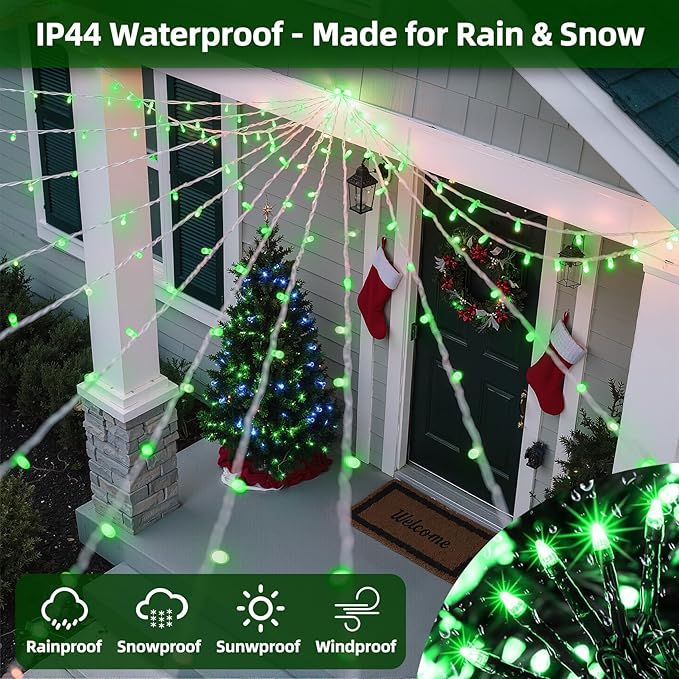 1500 LED 470FT Christmas Lights Outdoor,12 Lighting Modes Christmas String Lights with Timer, Dimmable Plug in Green LED StringLights Waterproof for Yard Tree Wedding Party Holiday Green