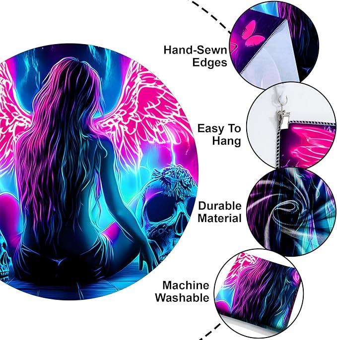 Blacklight Tapestry,WingTapestry Glow In The Dark,UV Reactive Black Light Upright Posters Wall Hanging for Bedroom Dorm Living Room Backdrop Decor (wing12, 59L" x 51W")