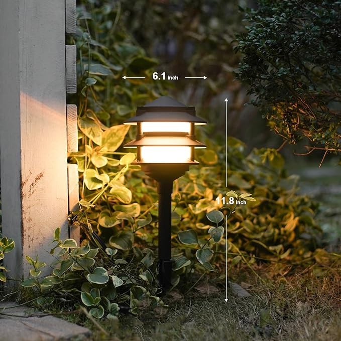 GOODSMANN Landscape Lighting 8PK Pathway Lights Low Voltage 2.2 Watt LED 12V AC Landscape Lights 30 Lumen Warm White with Cable Connectors Metal Stakes 9122-21102-08A
