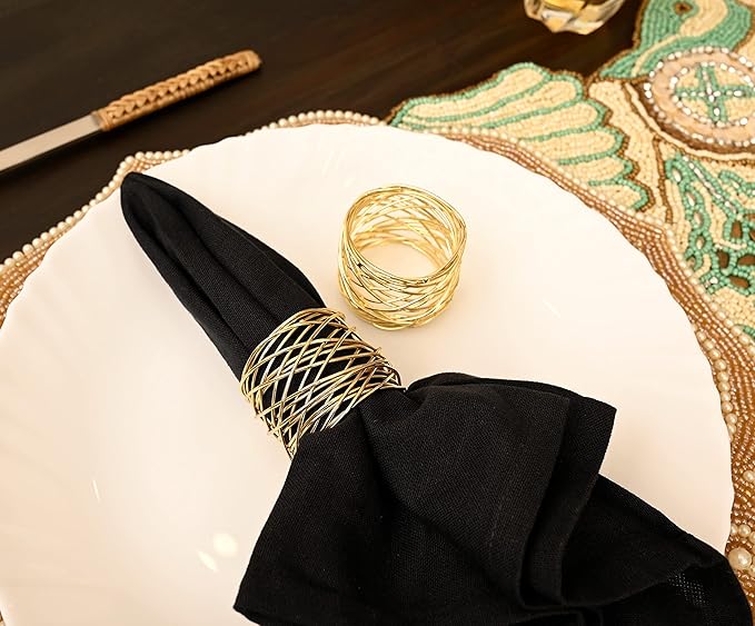 12-Piece Napkin Rings - Gold Metal Napkin Holders for Dining Table Decor, Wedding, Holiday, Party, Everyday Use - Elegant Iron Serviette Rings for Dinner Table Settings - ALPHA Living HOME