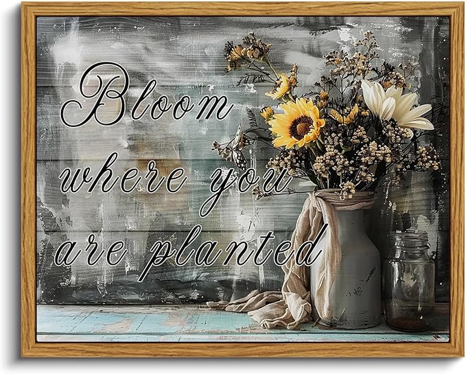 VIYYIEA Framed Canvas Wall Art Home Decor Bathroom Decor Farmhouse Flower Pictures and Quote Wall Decor Bath Canvas Prints Rustic Painting Aesthetic Home Decor for Living Room Bedroom Kitchen 8x10in