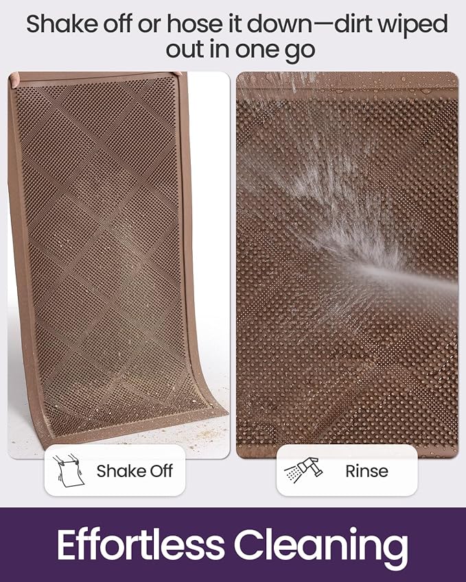 DEXI Front Door Mats Outside Entrance, 17x36 Rubber Waterproof Dirt Trapping Entry Mat for Entryway, Heavy Duty Non-Slip Low-Profile Welcome Doormat All Weather for Patio, Brown