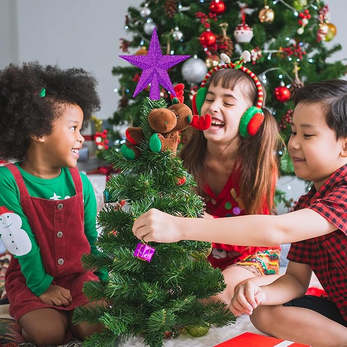 1PCS Christmas Tree Star Topper, Purple 4" Xmas Tree Topper Decorations, Glitter Shatterproof Mini Bethlehem Star Tree Decor, Waterproof Star Tree Topper for Christmas Holiday Indoor/Outdoor Ornament