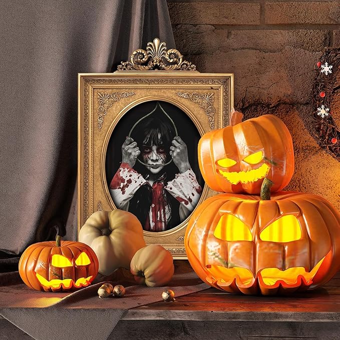 15 Halloween Gothic Mansion Haunted Horror Picture Frames, Waterproof Durable,with 80pcs Self Adhesive Dots, Creepy Photo Decorations For Haunted Home Family Castle Masquerade Party