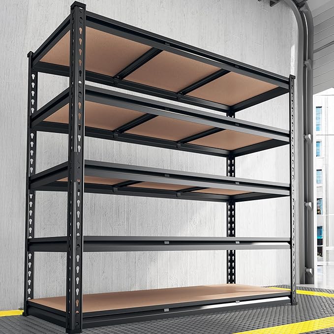 REIBII 48.2" W Garage Shelving, Storage Shelves Load 3000LBS, Adjustable Garage Shelving Heavy Duty for Pantry, Basement, Warehouse, 48.2" W X 71.9" H X 24" D, Black