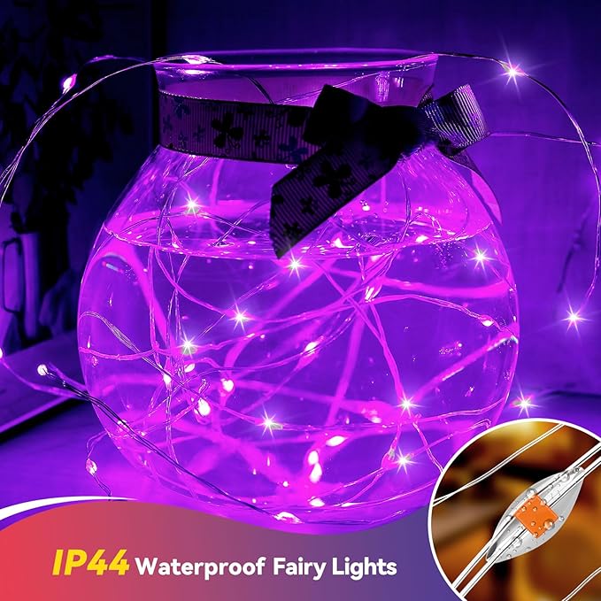 4 Pack 60LED Halloween Fairy Lights Battery Operated - 20FT Twinkle Lights with 2 Lighting Modes Indoor Outdoor, Waterproof Led Fairy String Lights for Christmas, Bedroom, Dorm, DIY Decor, Purple