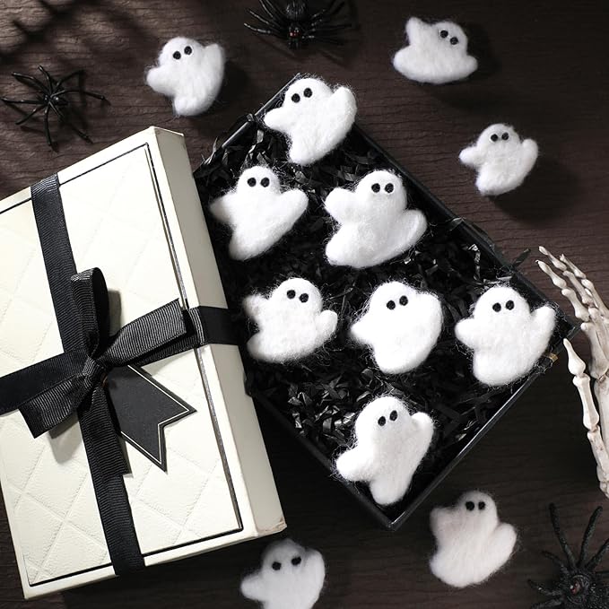 24 Pcs Halloween Felt Ghosts Wool Felted DIY Ornament Ghost for Halloween Party Decoration Home Indoor Outdoor Supplies(White)