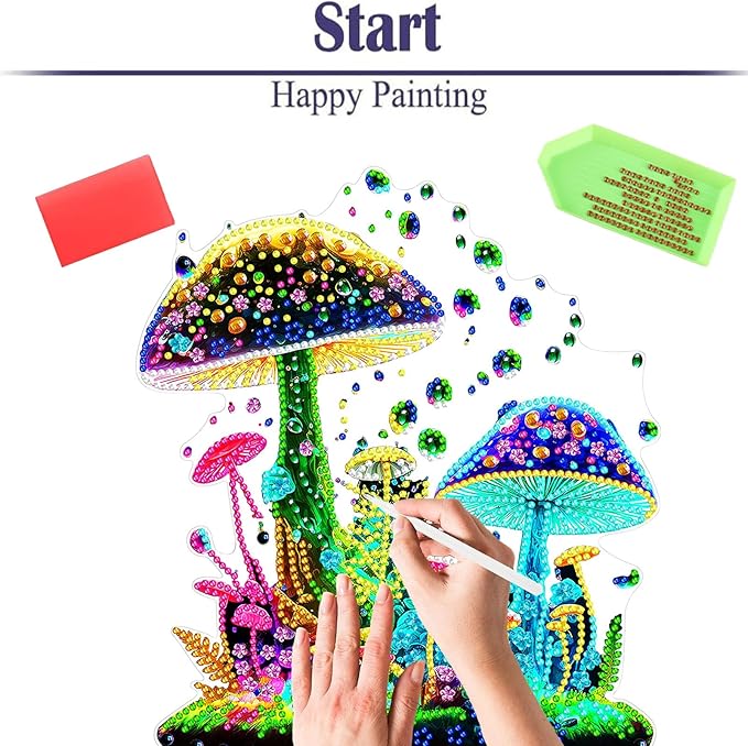 Diamond Painting Kits for Adults Beginners, 5D Full Drill Mushroom Crystal Art Desktop Ornament, DIY Single Sided Home Office Desk Decor, Creative Craft Gift Set with Tools