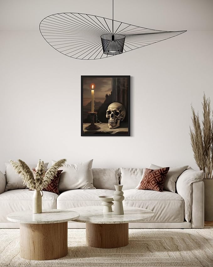 Skull and Candle Poster Art Print, Halloween Scary Vintage Wall Art Academia Spooky Painting Decoration for Horror Prints, Gothic Posters Bedroom Decor 89 (Skull and Candle, 8 x 10 inches, Unframed)