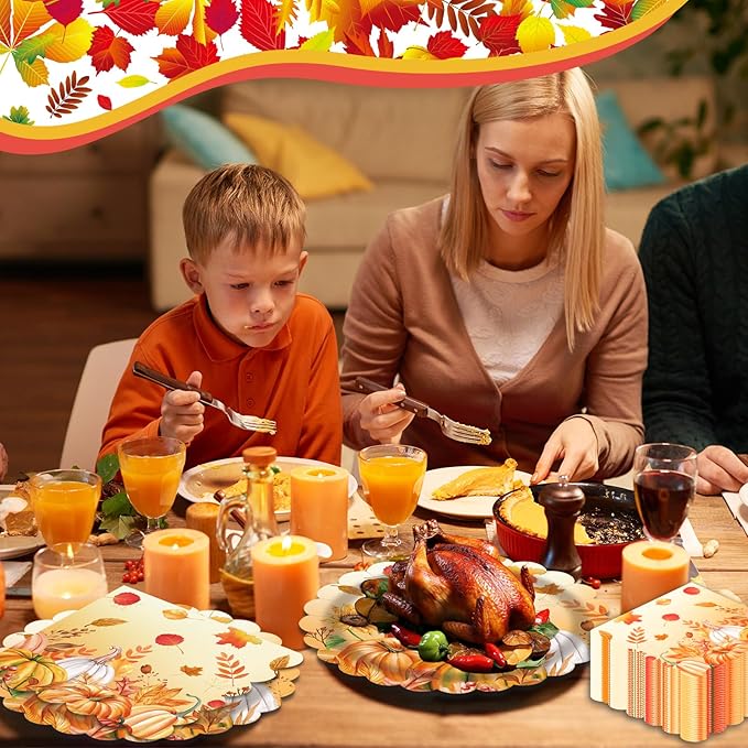 40 Pcs Fall Pumpkin Dessert Plates and Napkins Sets Autumn maple leaf 9" Paper dinner Plates and 6.5" Napkins Tableware For Fall Picnic Harvest Thanksgiving Day Party Decoration