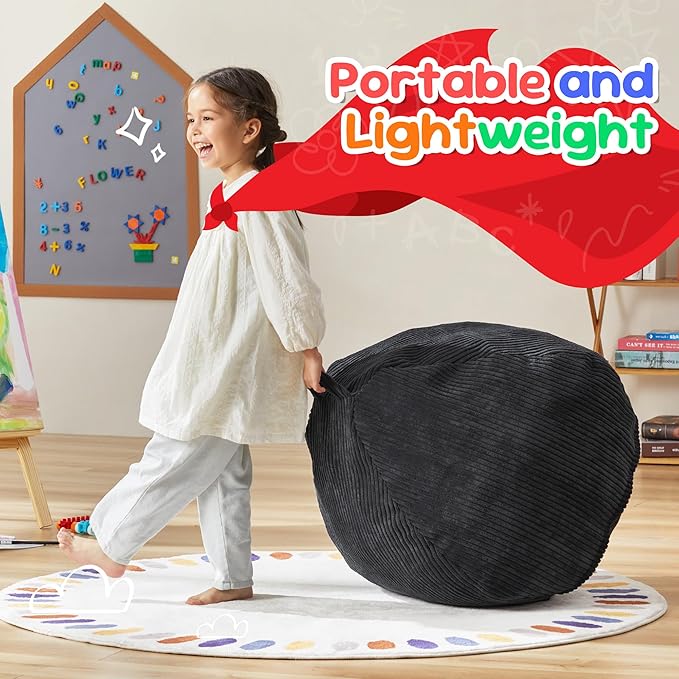 Hobestluk 2.5FT Bean Bag Chair Beanbags Small Bean Bag Chair with Filler Included Teardrop Bean Bag with Removable Cover for Bedroom Living Room (Small, Black)