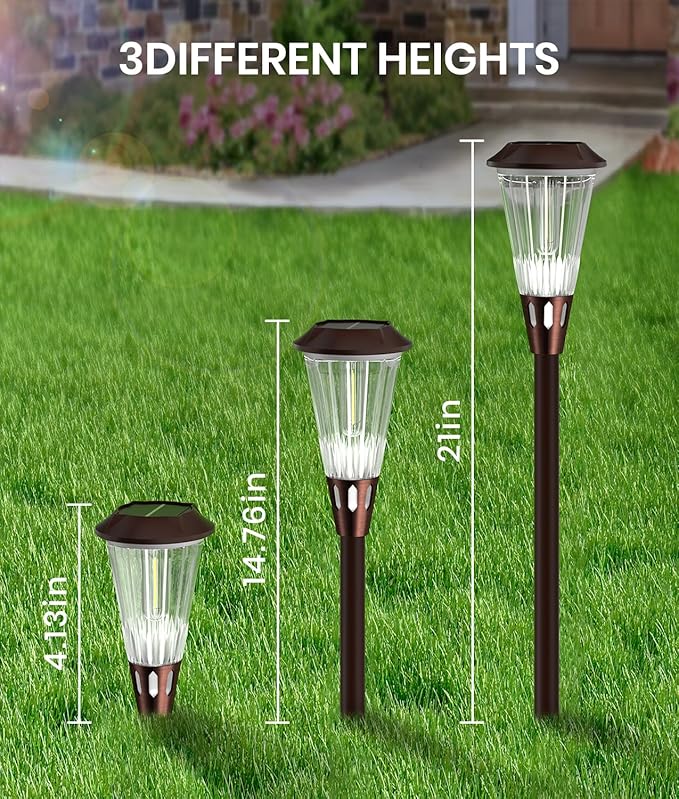 6 Pack Super Bright Solar Lights Outdoor 2-in-1 Warm&Cold IP65 Waterproof,Auto On/Off 6500K,Solar Pathway Walkway Lights for Yard,Patio,Landscape,Sidewalk,Driveway,Lawn