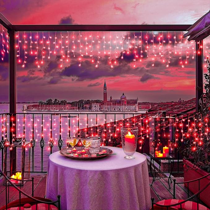 33ft Icicle Lights for Outside, Red Christmas Lights Outdoor Waterproof for House, 400 LED Twinkle Tree Lights with 75 Drops Clear Wire Short Curtain Light for Room Home Wall Indoor Decorations