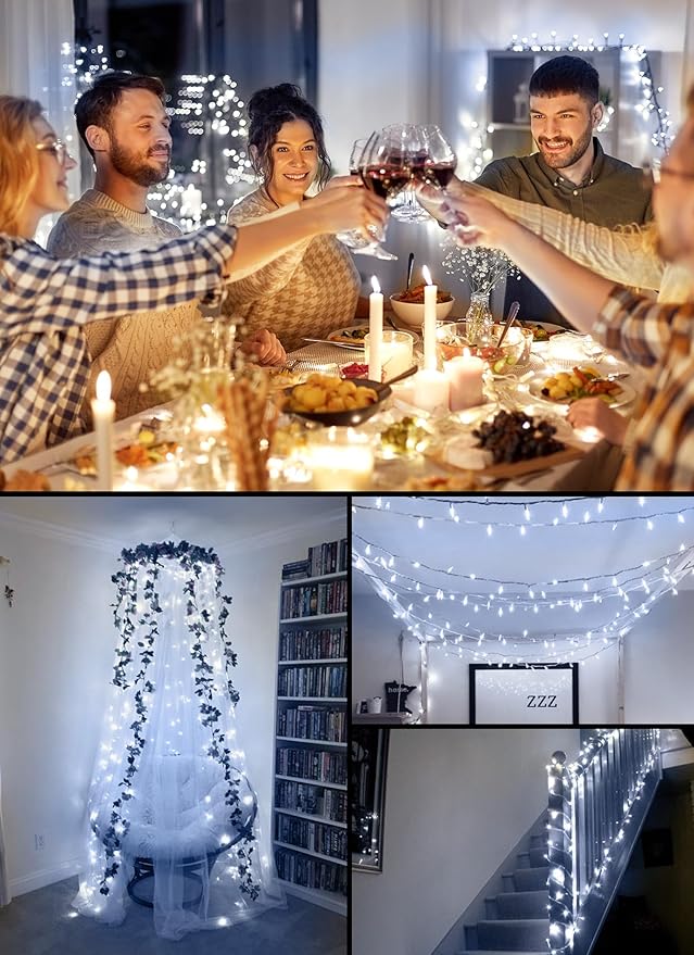 2 Pack Battery Operated Christmas String Lights, 8ft 20 LED Mini Lights with Timer, Christmas Tree Light for Indoor Outdoor Bedroom Wedding Party Holiday Xmas Decoration,Pure White