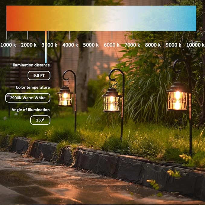 Low Voltage Pathway Lights 1.1W 12V AC Outdoor Shepherd Hook Path Lights 6PK 32 Lumen Metal Landscape Lighting Kit Warm White Hardwired Walkway Light with Connectors and Stakes
