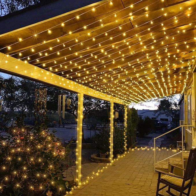 132FT 400 LED Christmas Lights Outdoor, 8 Modes Clear Wire Christmas String Lights Indoor, Plug in Twinkle Fairy Light for Bedroom Wedding Tree Party Decorations, Warm White