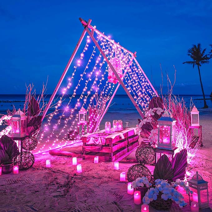 250 LED Pink String Lights Outdoor, 82ft Pink Christmas Lights 8 Modes Lights Clear Wire, Plug in Waterproof Fairy String Lights for Bedroom Christmas Decorations