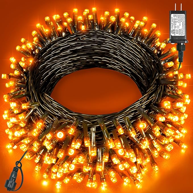 80FT 240 LED Halloween Lights Outdoor, Orange String Lights for Outside with Waterproof 8 Modes, Connectable Green Wire Twinkle Tree Light for Indoor Bedroom Patio Garden Party Holiday Decorations