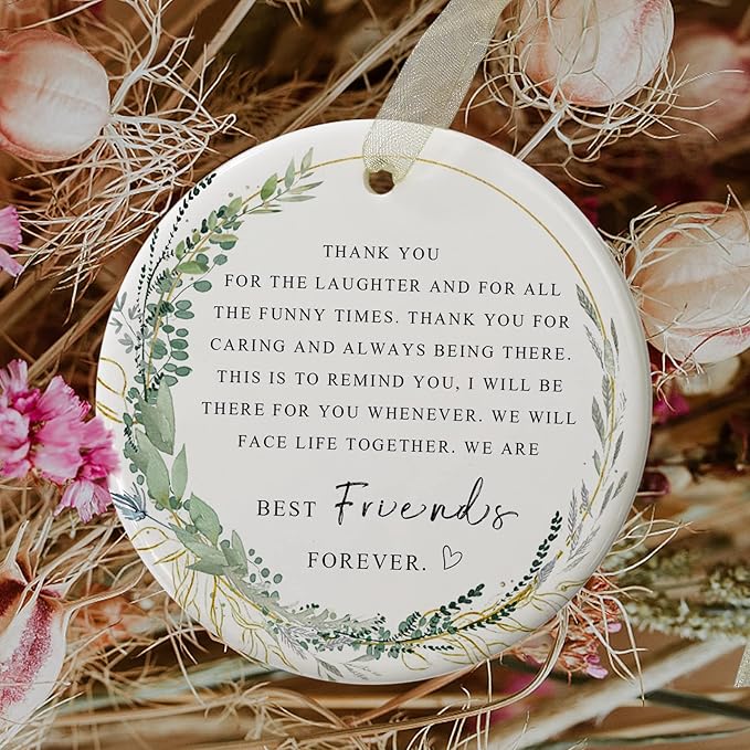 Friend Ornaments 2025 Best Friend Ornament Christmas Friendship Besties Forever Ornament Friends Tree for Graduate Best Friend Ever Double-Sided Printing Ceramic (2.9"