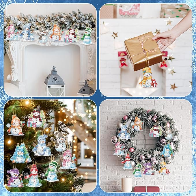Skylety 20 Pcs Christmas Diamond Art Ornaments Kit Cute Snowman Diamond Painting Ornaments Tag DIY Xmas Rhinestone Art Keychain Crystal Handcraft Gift Wrap Tags with Rope Home Party Decor(Colorful)