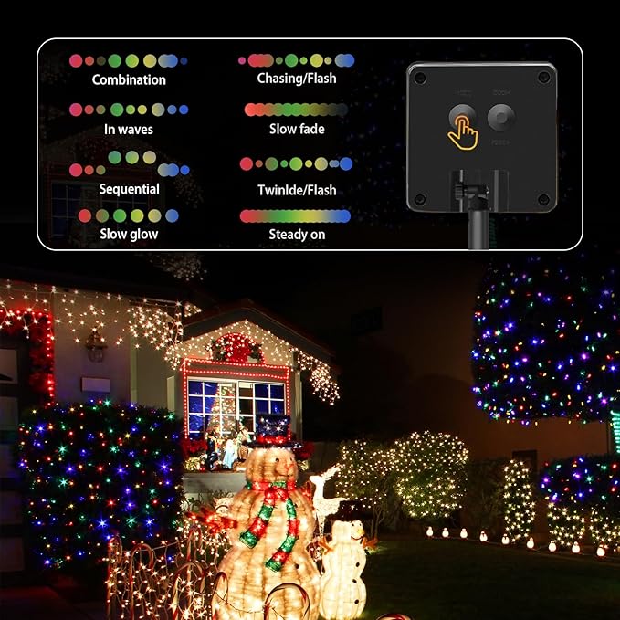 2 Pack Solar String Lights Outdoor, 200 LED Extra-Long 78 FT Solar Christmas Lights Outdoor with 8 Lighting Modes, IP65 Waterproof for Garden, Xmas, Balcony, Wedding, Party (Multicolor)