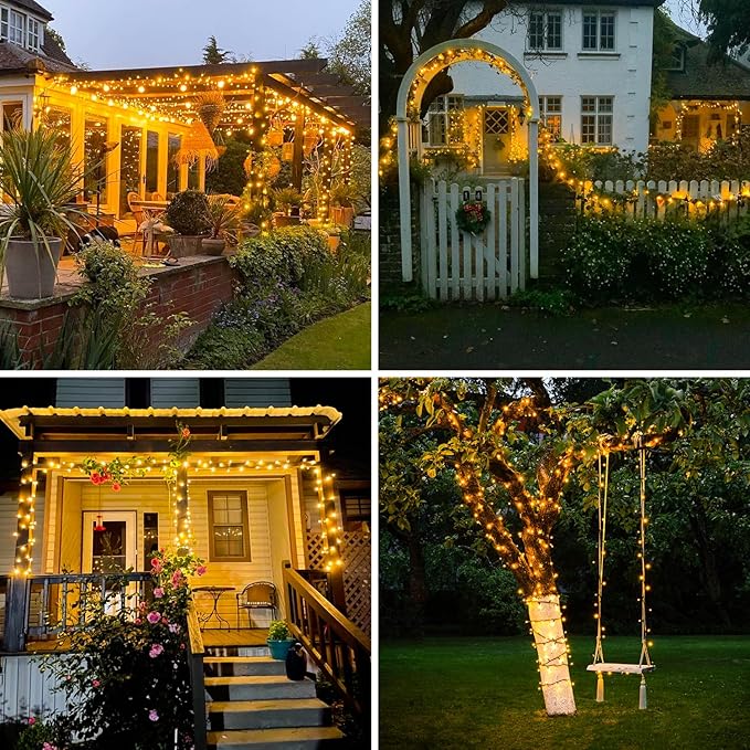 JMEXSUSS 2 Pack Solar String Lights Outdoor Waterproof - Total 400 LED 151FT Solar Christmas Lights Outdoor, 8 Modes Warm White String Light for Outside Patio Yard Tree Garden Christmas Decorations