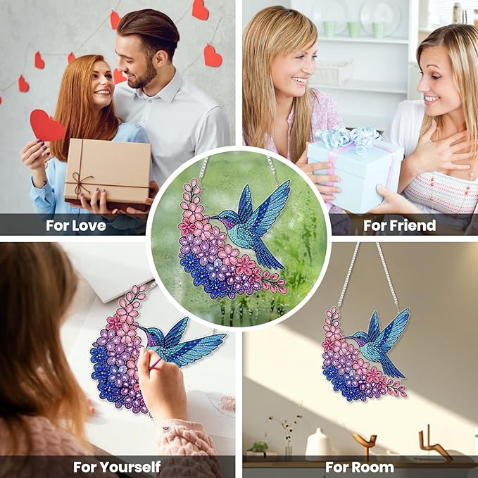 EOBROMD Diamond Hanging Art Kits for Adults, Bird Diamond Art Painting Suncatcher, DIY Special Shaped Rhinestone Kits for Adults, Window Pendants Home Garden Wall Hanging Ornament