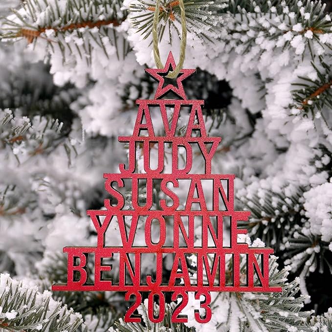 2025 Personalized Christmas Ornaments Family of 2/3/4/5/6/7/8,Custom Christmas Tree Ornaments Deorations with Names,Customized Xmas Ornament Tree Deorations,Personalized Wooden Ornament Gifts