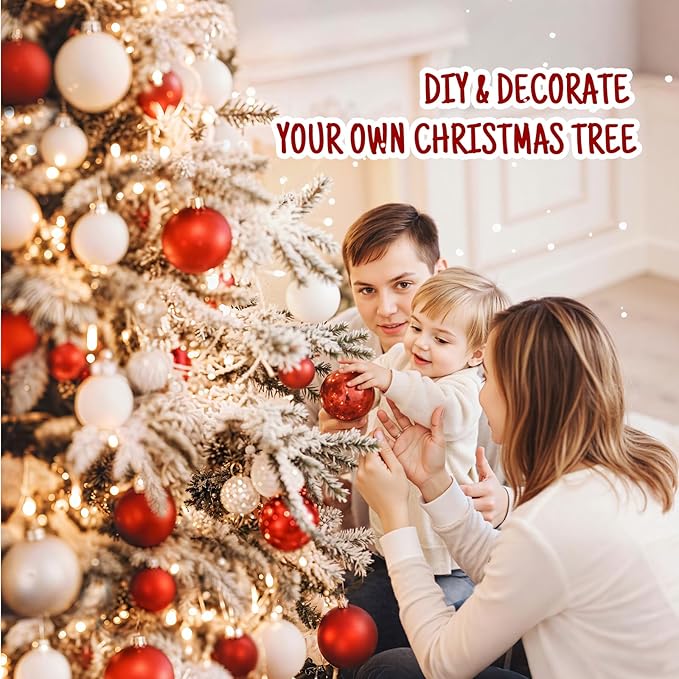 6.5ft Pre-Lit Snow Flocked Rotating Christmas Tree with 340 Multi-Color LED Lights, 1036 PE & PVC Tips - Realistic Artificial Tree for Holiday Decor