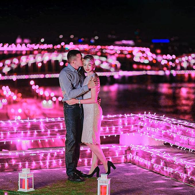 250 LED Pink String Lights Outdoor, 82ft Pink Christmas Lights 8 Modes Lights Clear Wire, Plug in Waterproof Fairy String Lights for Bedroom Christmas Decorations