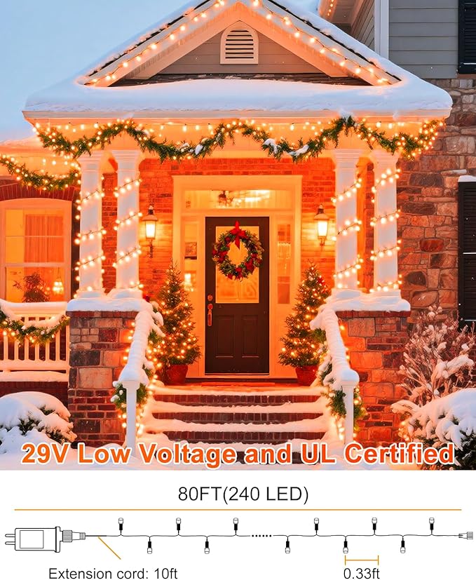 80FT 240 LED Halloween Lights Outdoor, Orange String Lights for Outside with Waterproof 8 Modes, Connectable Green Wire Twinkle Tree Light for Indoor Bedroom Patio Garden Party Holiday Decorations