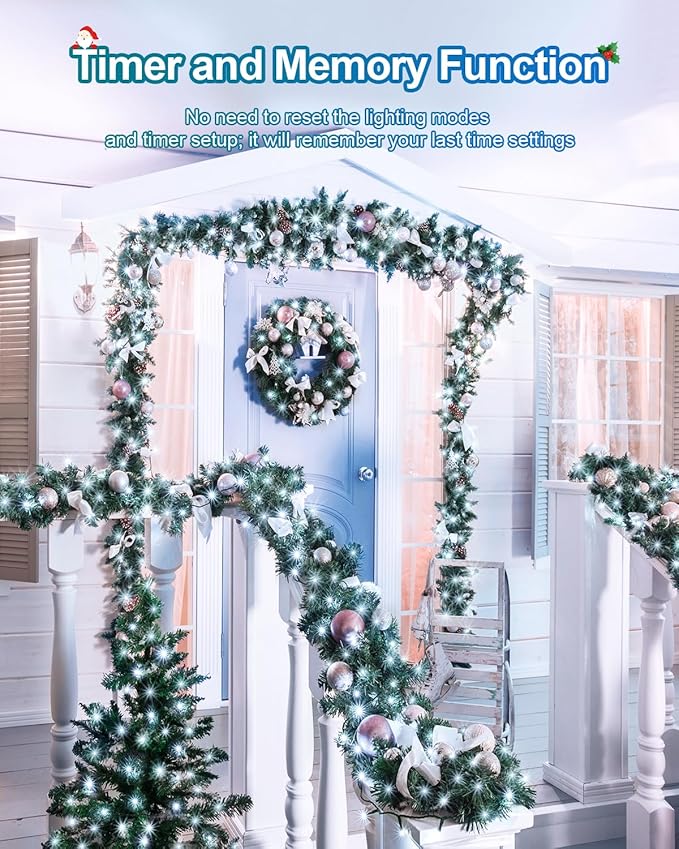 158 FT 480 LED Christmas Tree Lights, String Lights Green Wire with 8 Modes, Timer and Memory, Plug in Outdoor Waterproof Twinkle Lights for Indoor Yard Xmas Holiday, Cool White