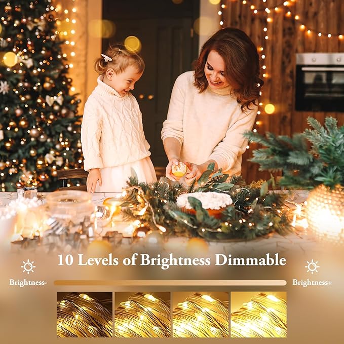 2 Pack 100 LED Fairy Lights Battery Operated with Remote, 33FT Waterproof Twinkle Lights with 8 Modes & Timer, String Lights for Bedroom DIY Wedding Indoor Outdoor Christmas Decorations, Warm White