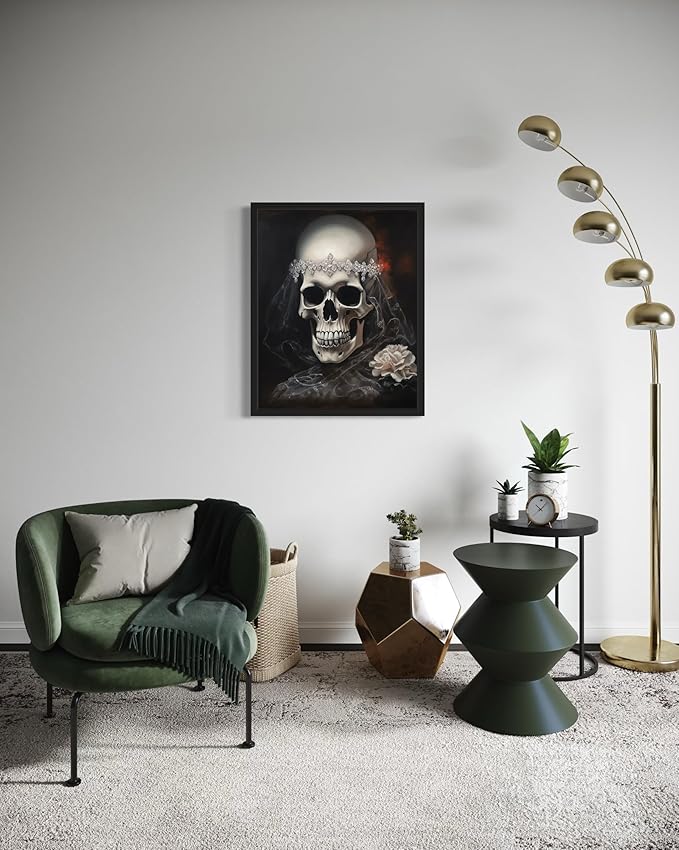 Skull Bride Poster Art Print, Halloween Scary Vintage Wall Art Academia Spooky Painting Decoration for Horror Prints, Gothic Posters Bedroom Decor 89 (Skull Bride, 8 x 10 inches, Unframed)