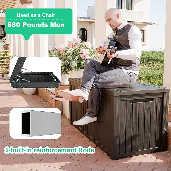 DRATO 180 Gallon Deck Box, Waterproof Resin Large Outdoor Storgae Box for Patio Furniture, Patio Cushions, Gardening Tools, Pool and Sports Supplies, Lockable