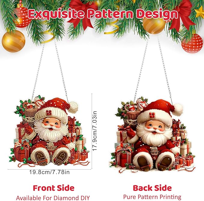MEIYUDA Christmas Diamond Art Hanging Kits for Adult, Santa Claus Diamond Painting Hanging Kits Ornaments, DIY Special Shaped Rhinestone Window Pendants kit for Home Garden Wall Decor Gift