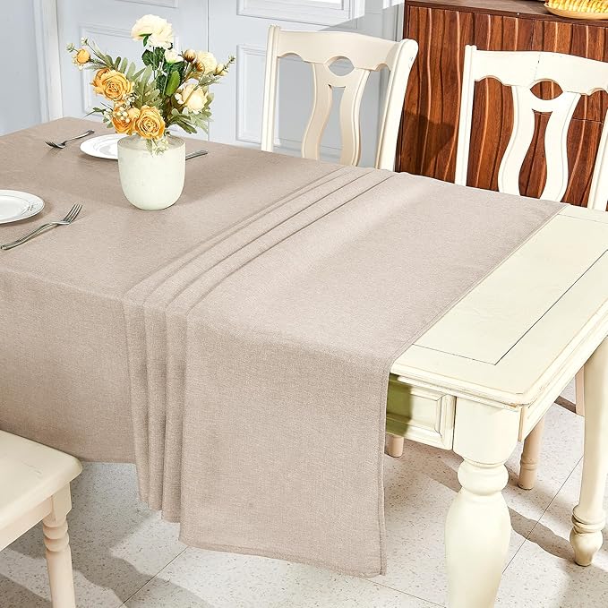 IVAPUPU Textured Linen Table Cloth for Rectangle Tables - Khaki Tablecloths Rectangular Waterproof Wrinkle Free Wipeable Dining Table Cover for Spring Wedding Birthday Kitchen Decor, 52 x 70 Inch