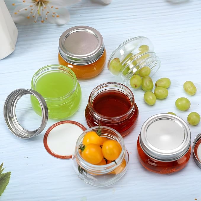 Mason Jars 4oz - 24Pack Glass Jars with Leak Proof & Food Grade Canning Jars for Spices, Dry Food Storage & DIY Crafts, Perfect for Home Cooks, Meal Prep, and Crafting Enthusiasts