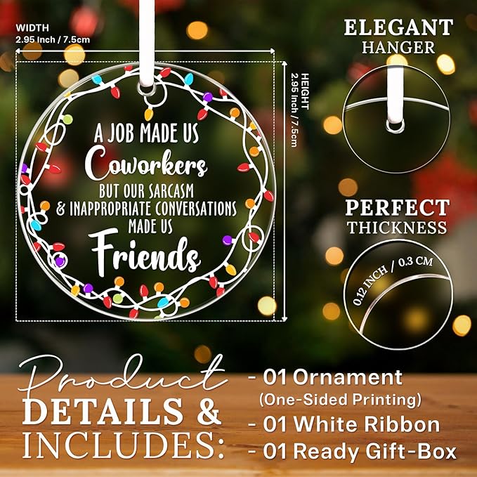 HEXMOZ Coworker Ornament - Christmas Coworkers Gifts for Work Besties, Work Friends - White Elephant, Funny Secret Santa Office Ideas for Women, Men - Acrylic Ornament 2025 Decoration