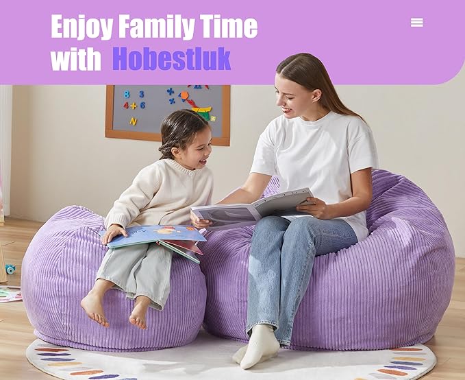 Hobestluk 3.5FT Bean Bag Chair Adult Bean Bag Chair Large Bean Bag Chair with Filler Included Teardrop Bean Bag with Removable Cover for Bedroom Living Room - (Large, Purple)
