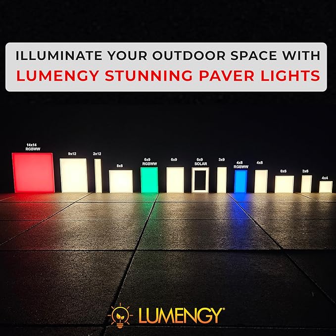 LUMENGY Paver Light 8×8 Inch (7.87 inch X 7.87 inch), Warm White Glare-Free Illumination for Driveways, Pathways, Pool Deck & Patios, 2700K Warm White, 12V AC/DC, Waterproof & Drive-Over Rated